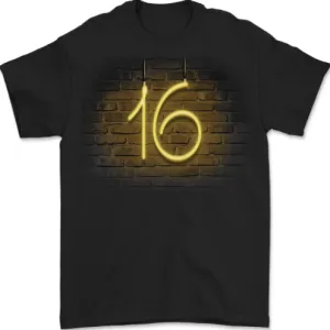 16th Birthday Neon Lights 16 Year Old Mens T-Shirt 100% Cotton