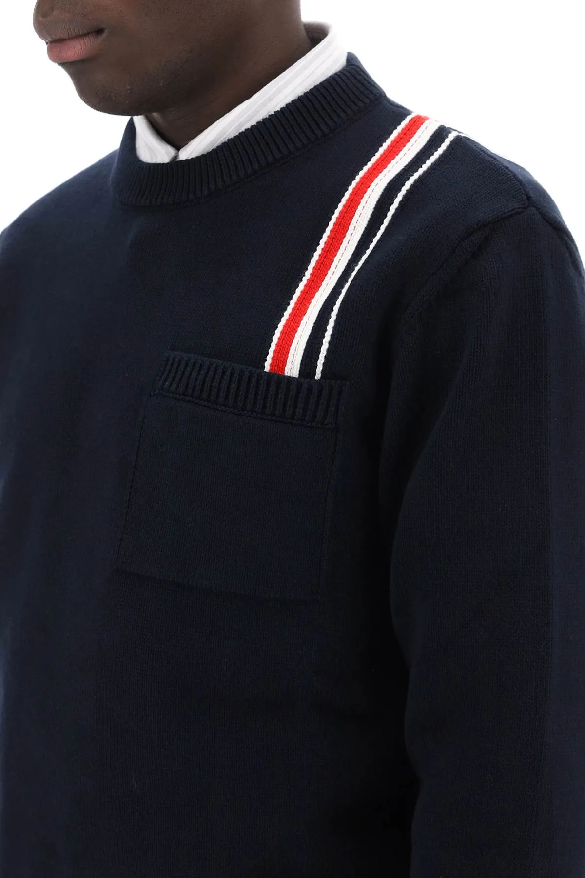 cotton pullover with rwb stripe