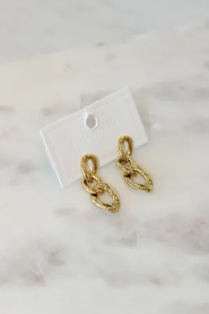 Curb Chain Drop Earrings - Gold - Water Resistant