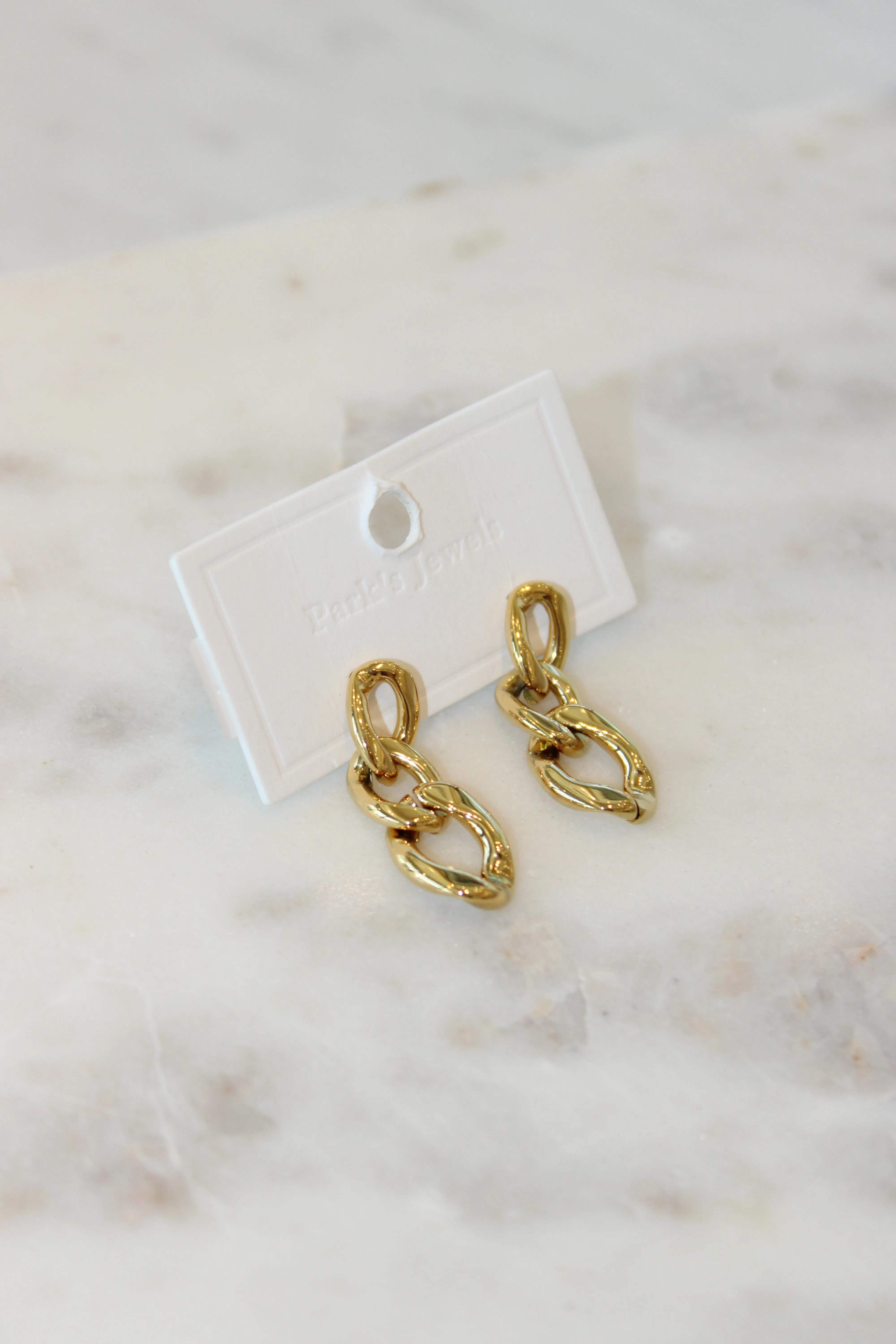 Curb Chain Drop Earrings - Gold - Water Resistant