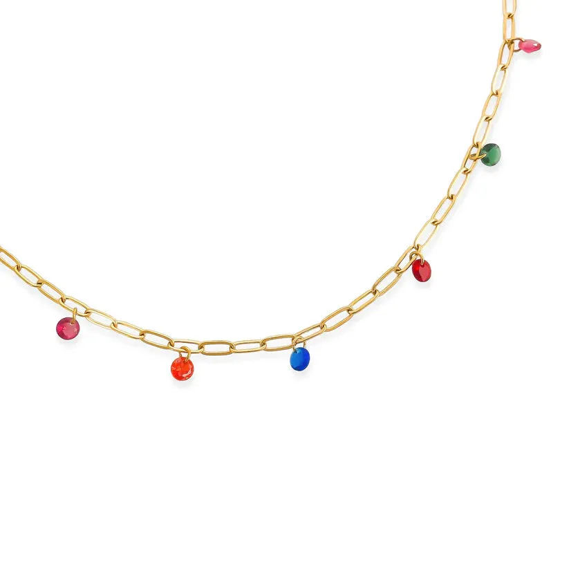 CZ Multi Color Stone Necklace Water Resistant