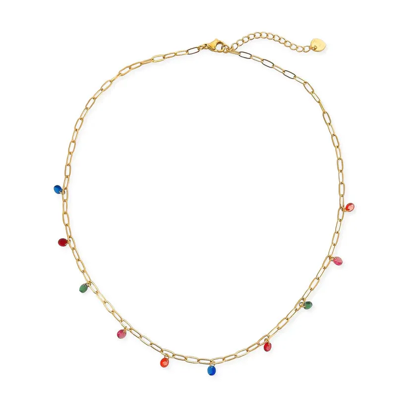 CZ Multi Color Stone Necklace Water Resistant