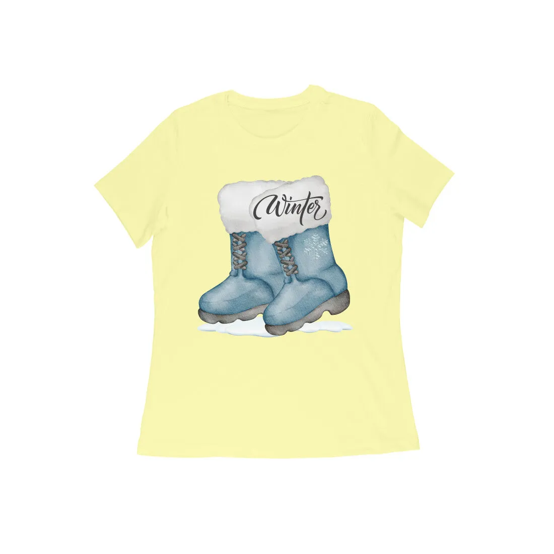 Female Round Neck Half Sleeves- Snowboot T-shirt