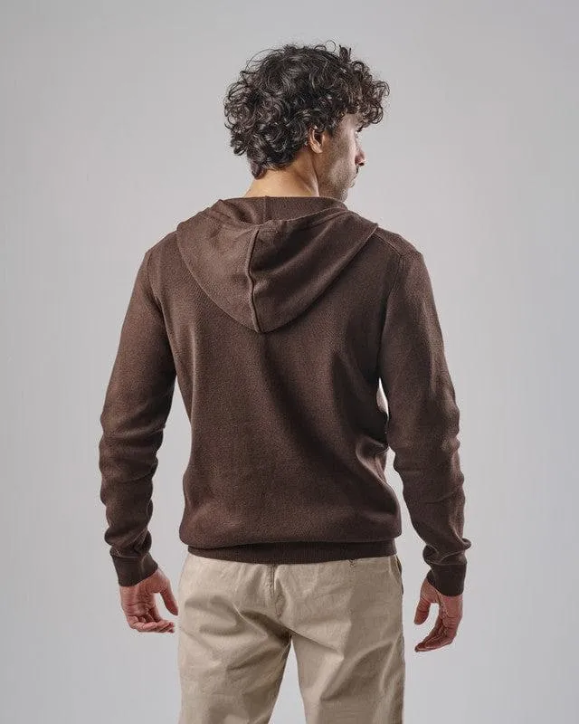 KNIT Zip-Up Hoodie - BROWN