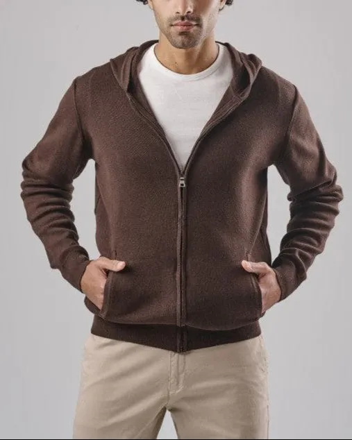 KNIT Zip-Up Hoodie - BROWN