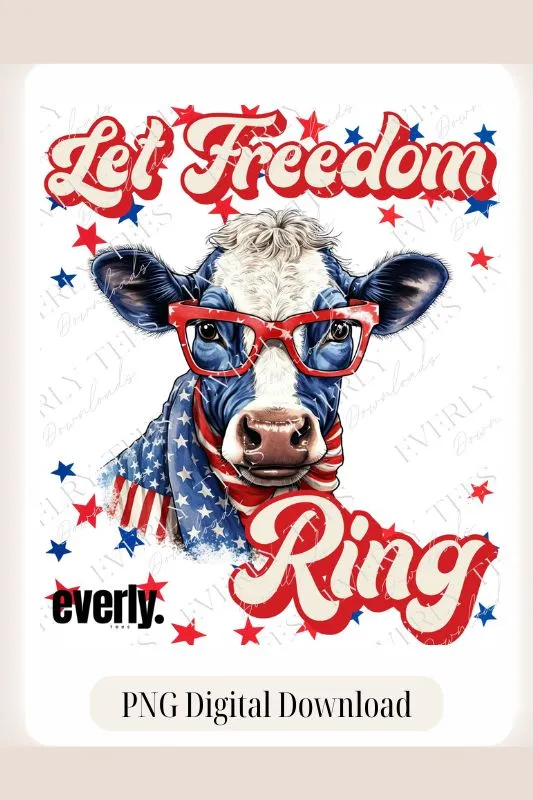 Let Freedom Ring USA Cow Design PNG Download