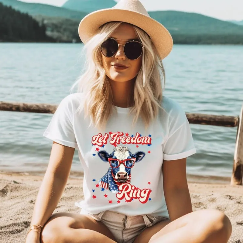 Let Freedom Ring USA Cow Design PNG Download