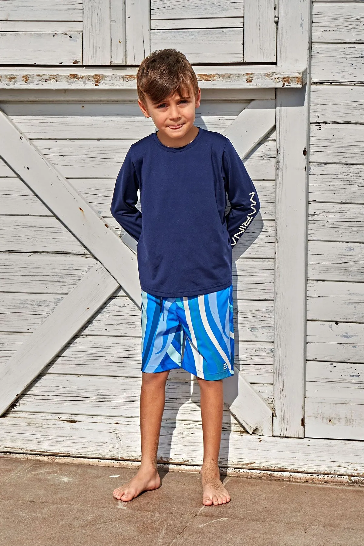 Lycra Navy Boys Swim Shirts T2451