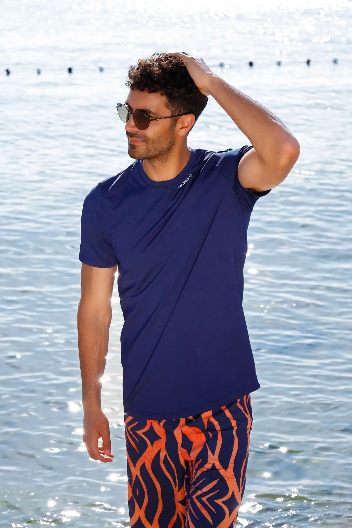 Lycra Navy Men's Swim Shirts T2343