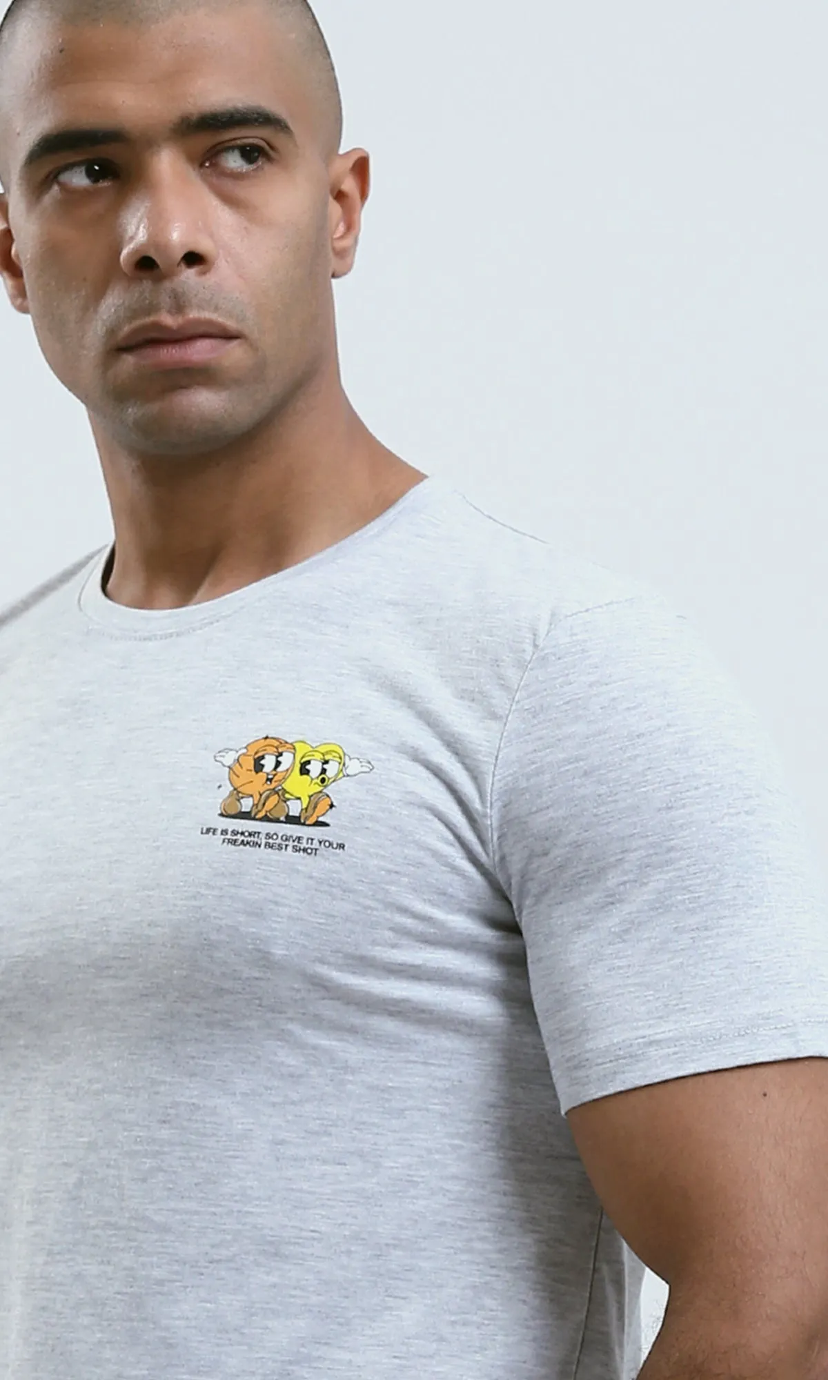 o188721 - Printed Slip-On Summer Tee - Heather Light Grey