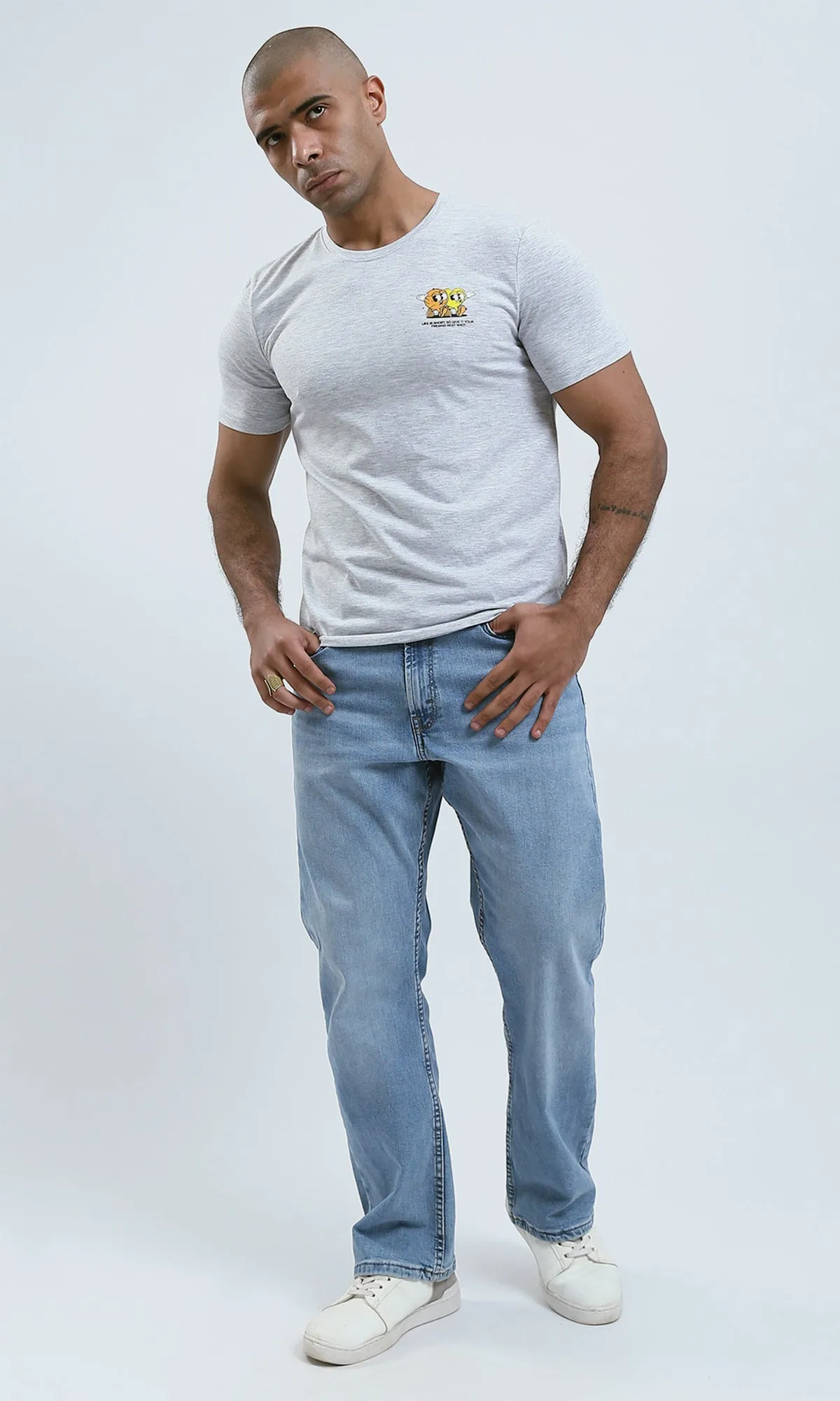 o188721 - Printed Slip-On Summer Tee - Heather Light Grey