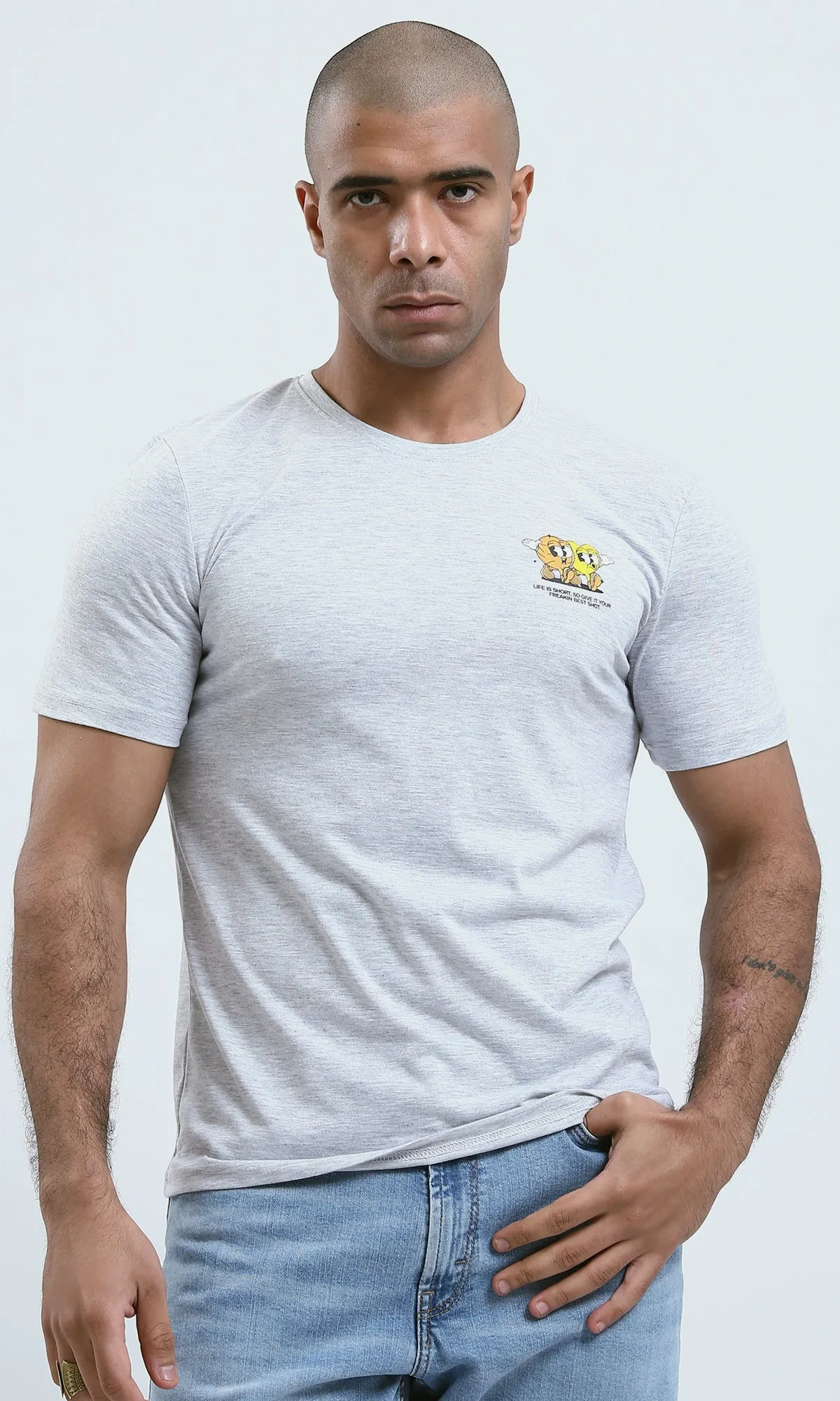 o188721 - Printed Slip-On Summer Tee - Heather Light Grey