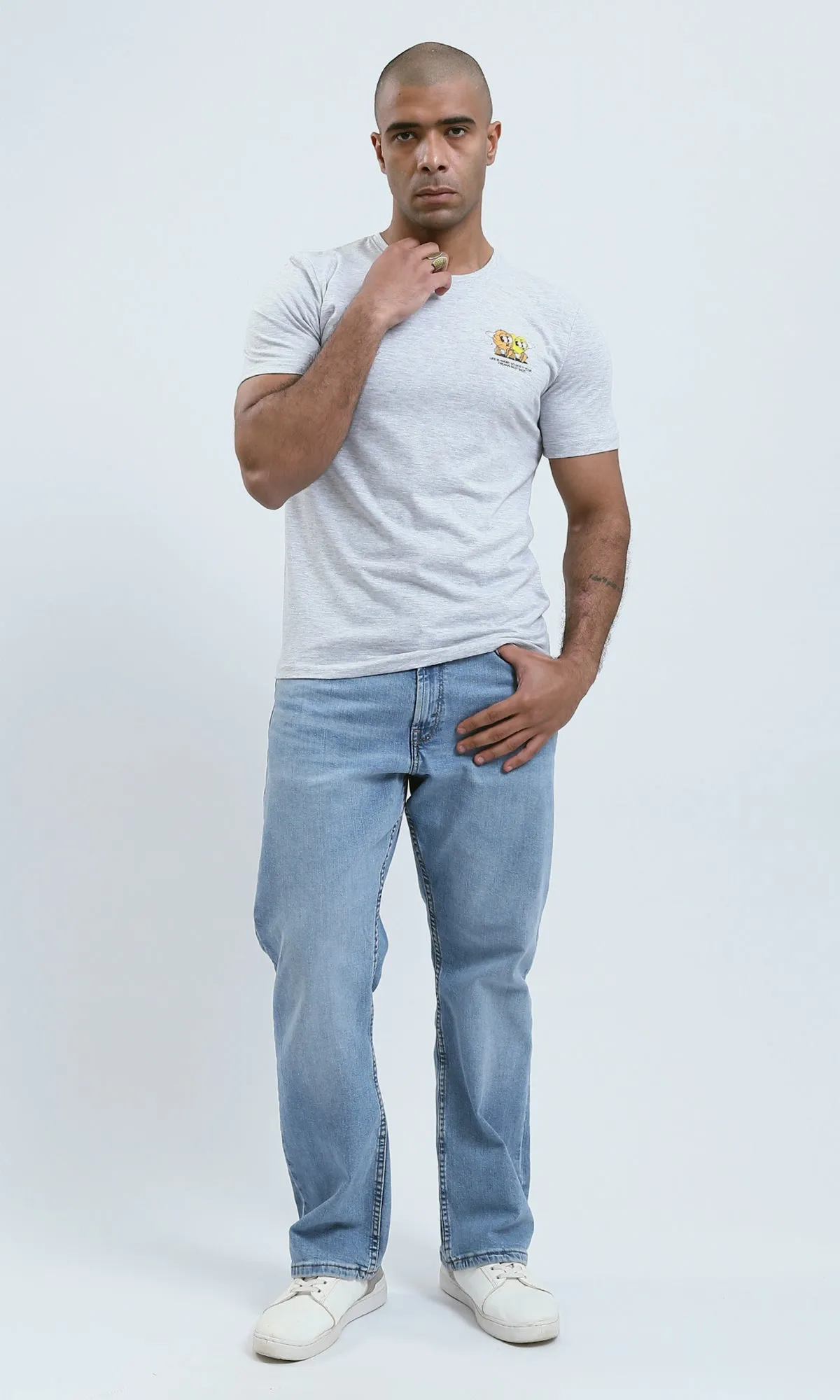 o188721 - Printed Slip-On Summer Tee - Heather Light Grey