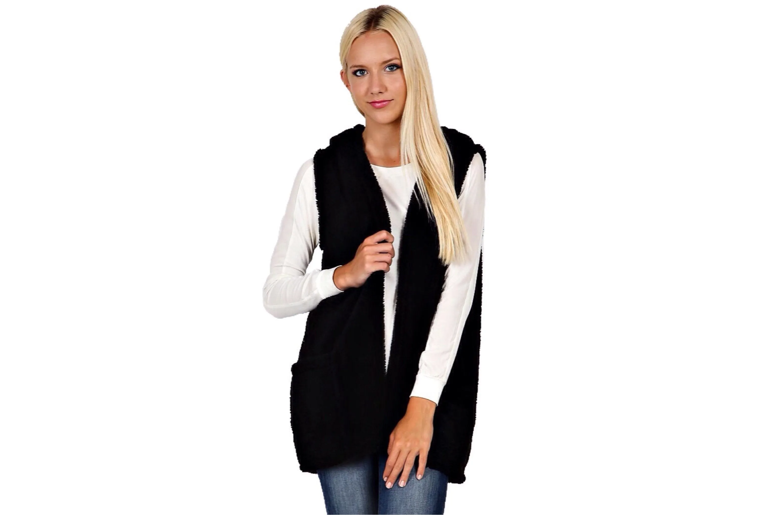 Plush Faux Fur Hoodie Vest