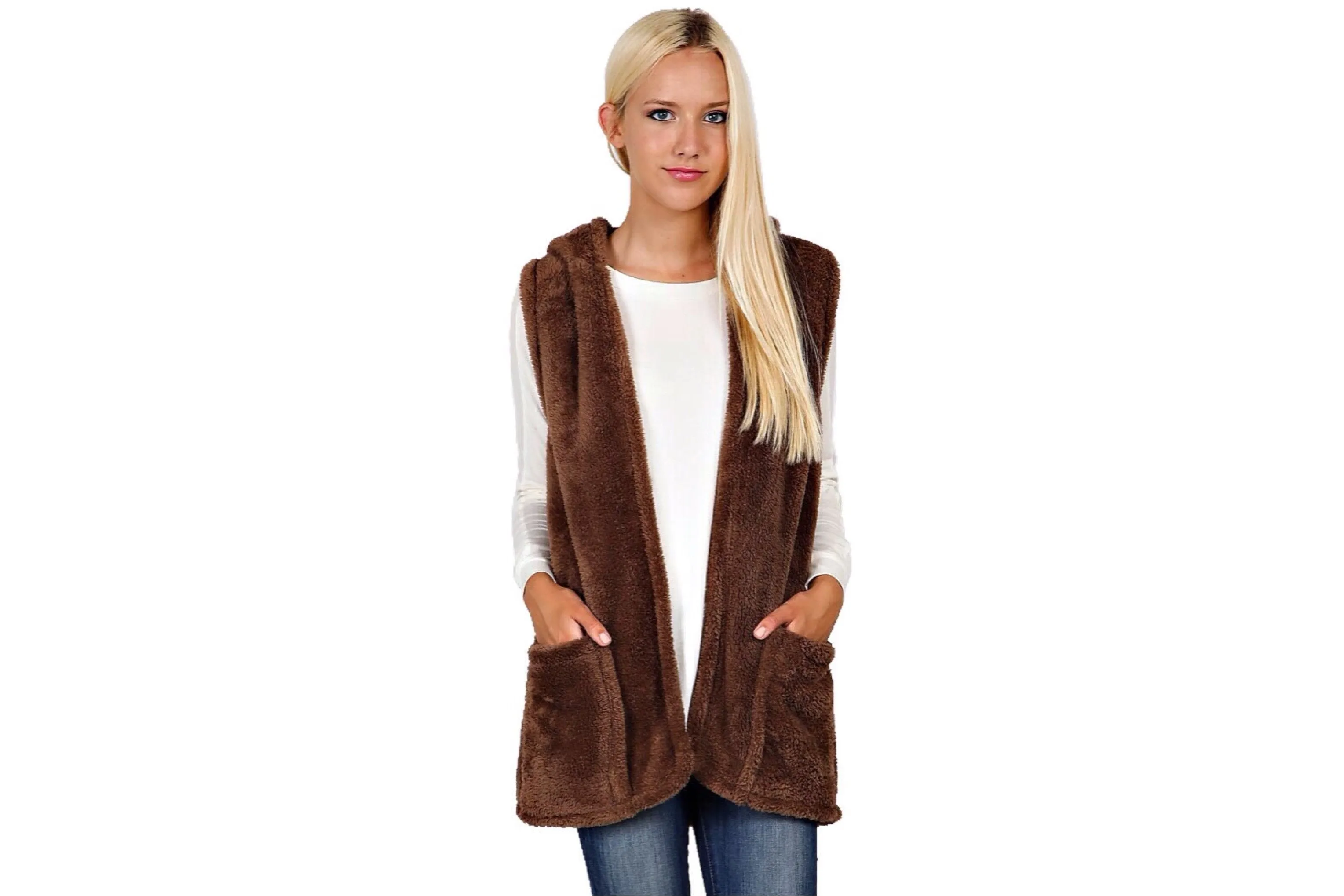 Plush Faux Fur Hoodie Vest