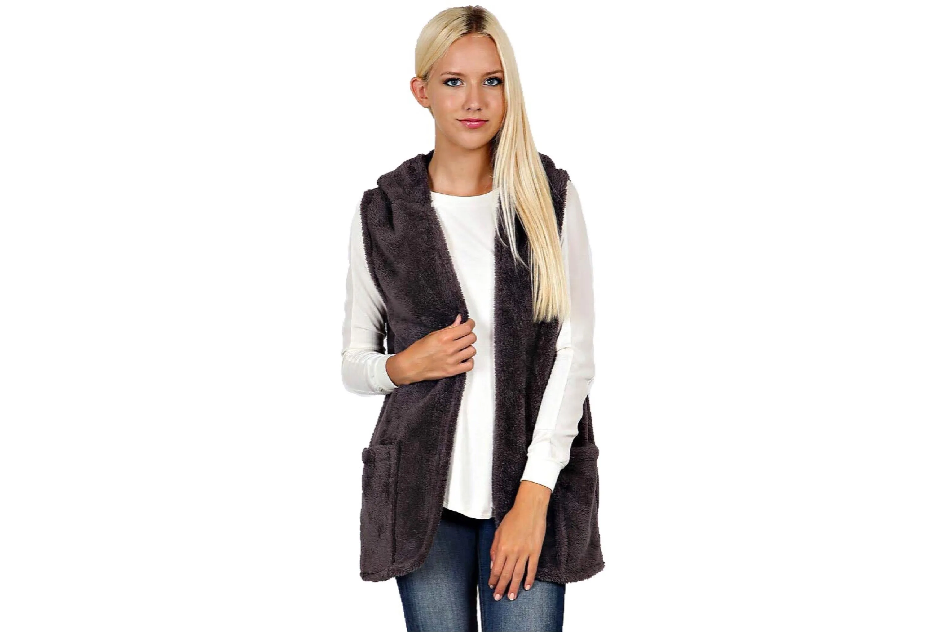 Plush Faux Fur Hoodie Vest