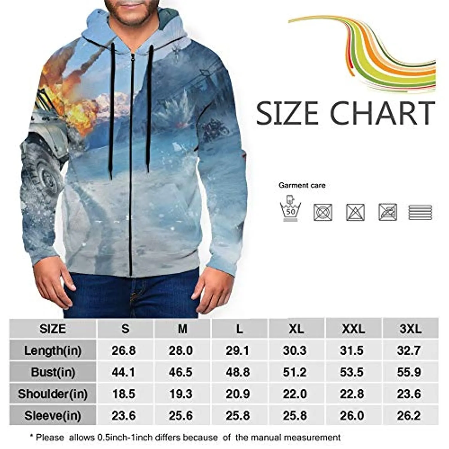 PUBG Hoodies - 3D Print Game Blue Zipper Jacket with Pockets