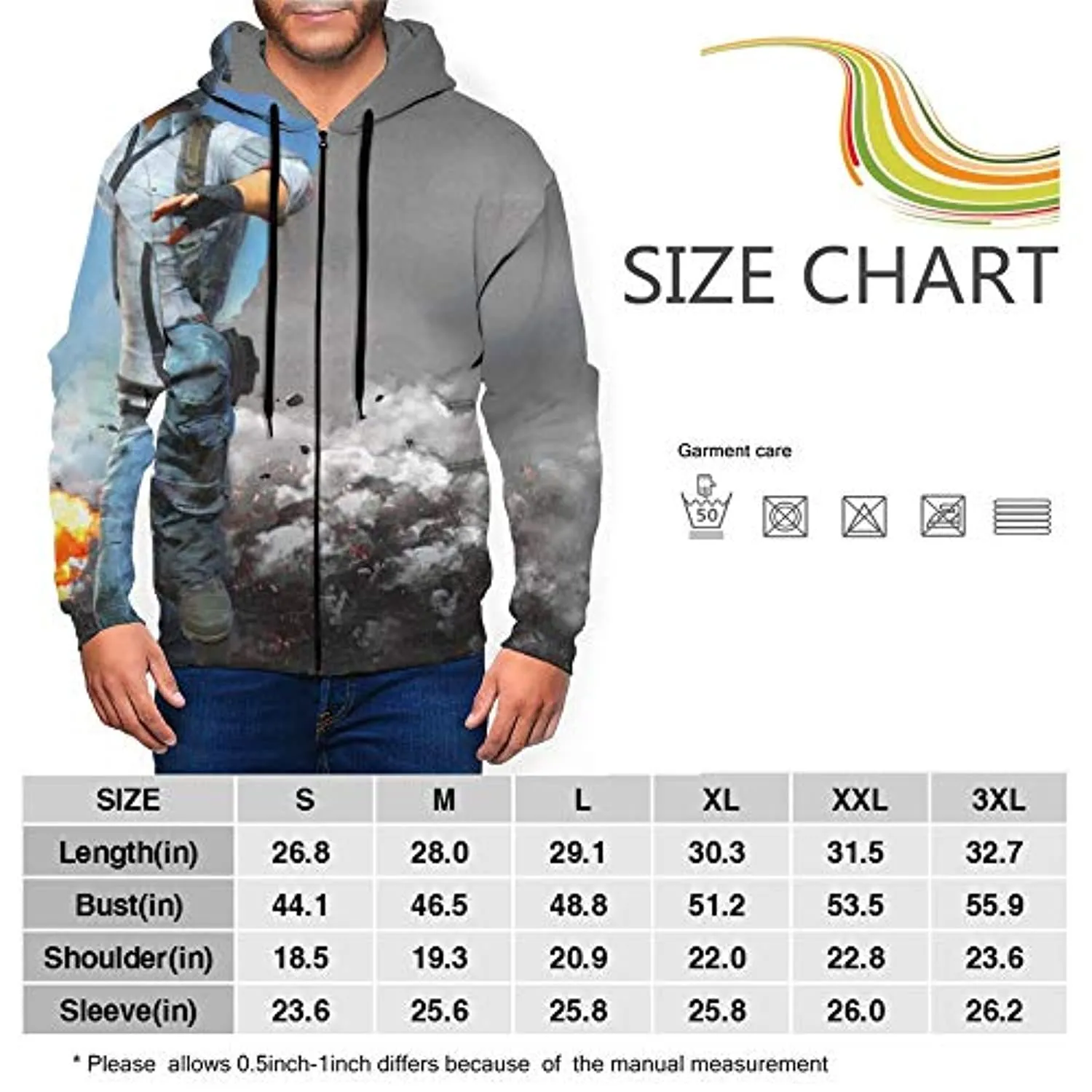 PUBG Hoodies - 3D Print Game Grey Zipper Jacket with Pockets