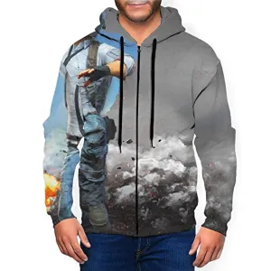 PUBG Hoodies - 3D Print Game Grey Zipper Jacket with Pockets