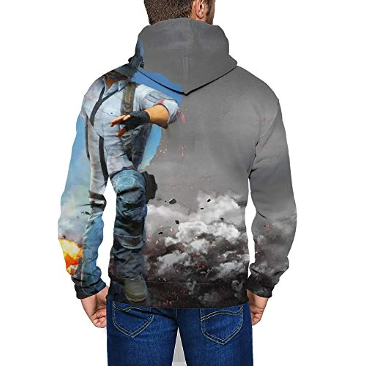 PUBG Hoodies - 3D Print Game Grey Zipper Jacket with Pockets