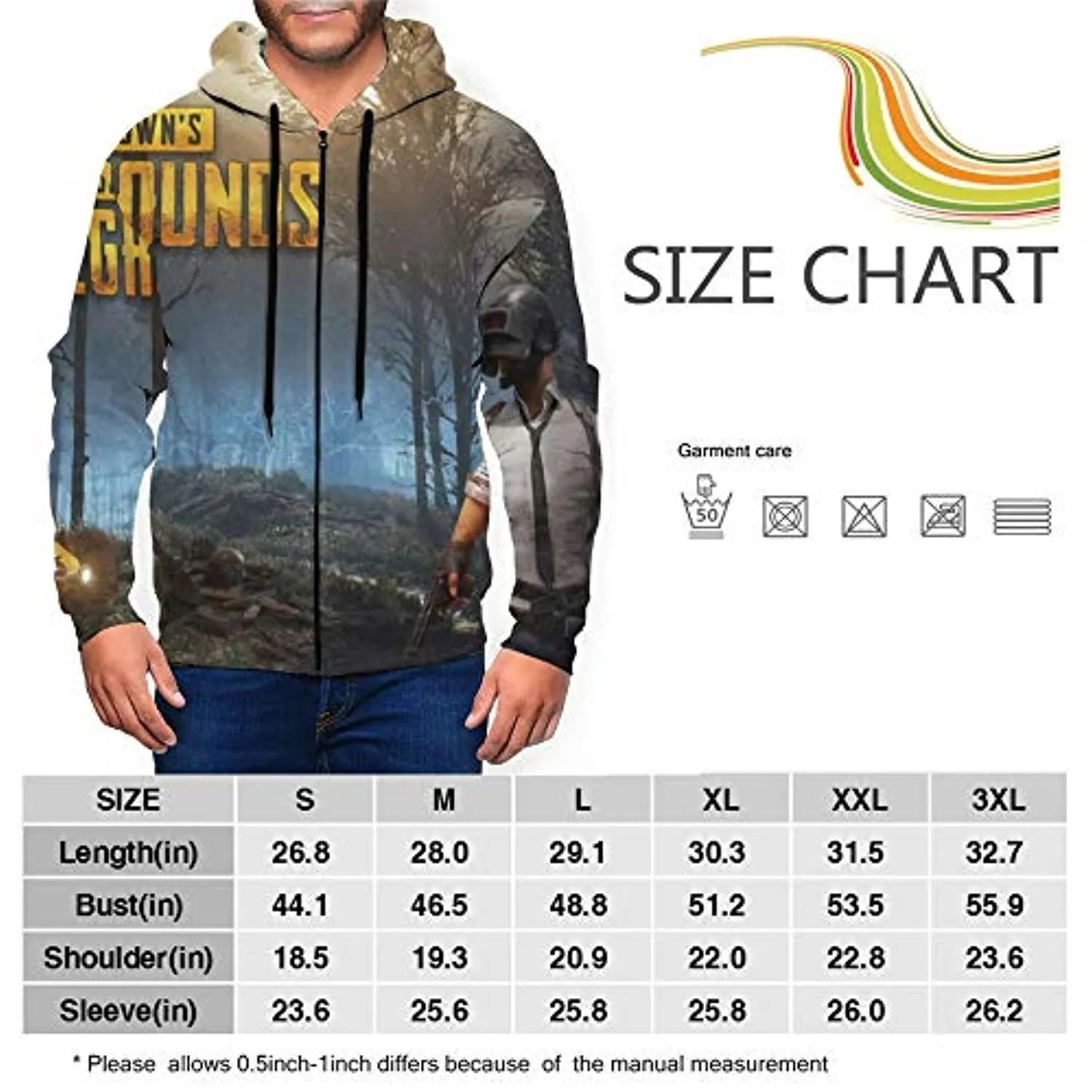 PUBG Hoodies - 3D Print Game Playerunknown's Battlegrounds Forest Zipper Jacket with Pockets