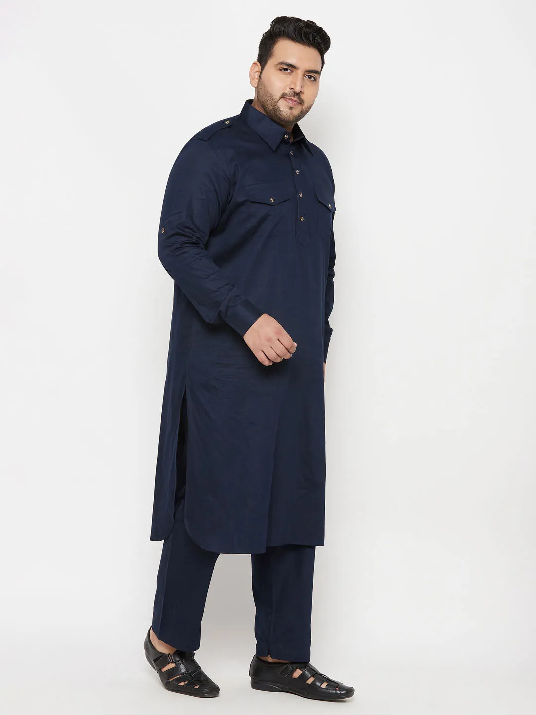 VASTRAMAY Blue Cotton Pathani Kurta