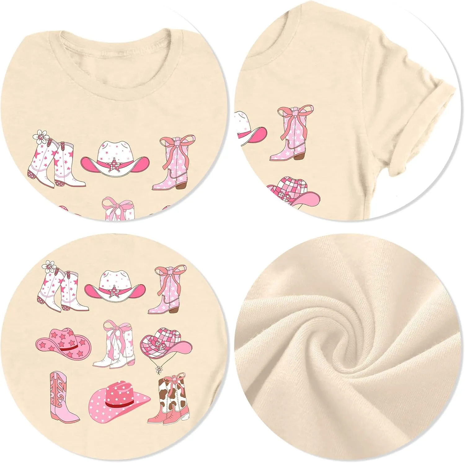 Western Graphic Tees for Women Cowgirl Pink Boots Shirt Country Concert Short Sleeve Vintage Cowgirl Tops