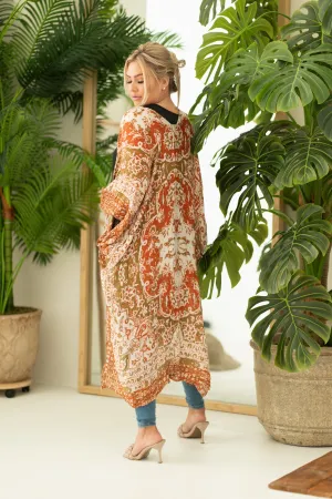 Women's Amber Long Boho Orange Print Beach Cover Up
