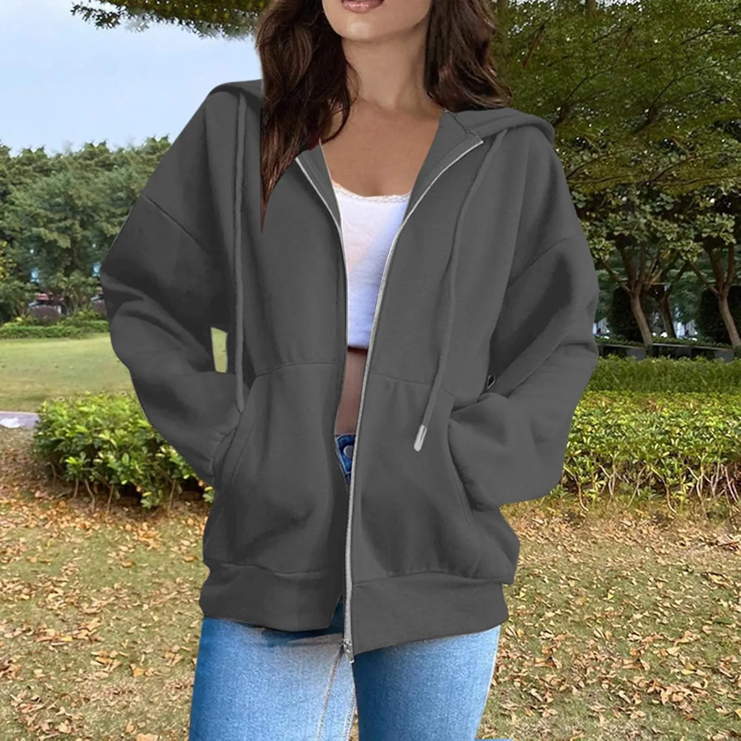 Womens Fall Fashion 2024 Zip Up Hoodies Long Sleeve Sweatshirts Y2K Jackets With Pockets Clothes
