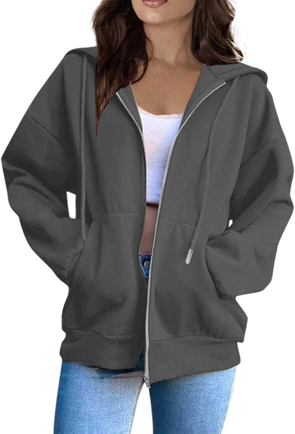 Womens Fall Fashion 2024 Zip Up Hoodies Long Sleeve Sweatshirts Y2K Jackets With Pockets Clothes