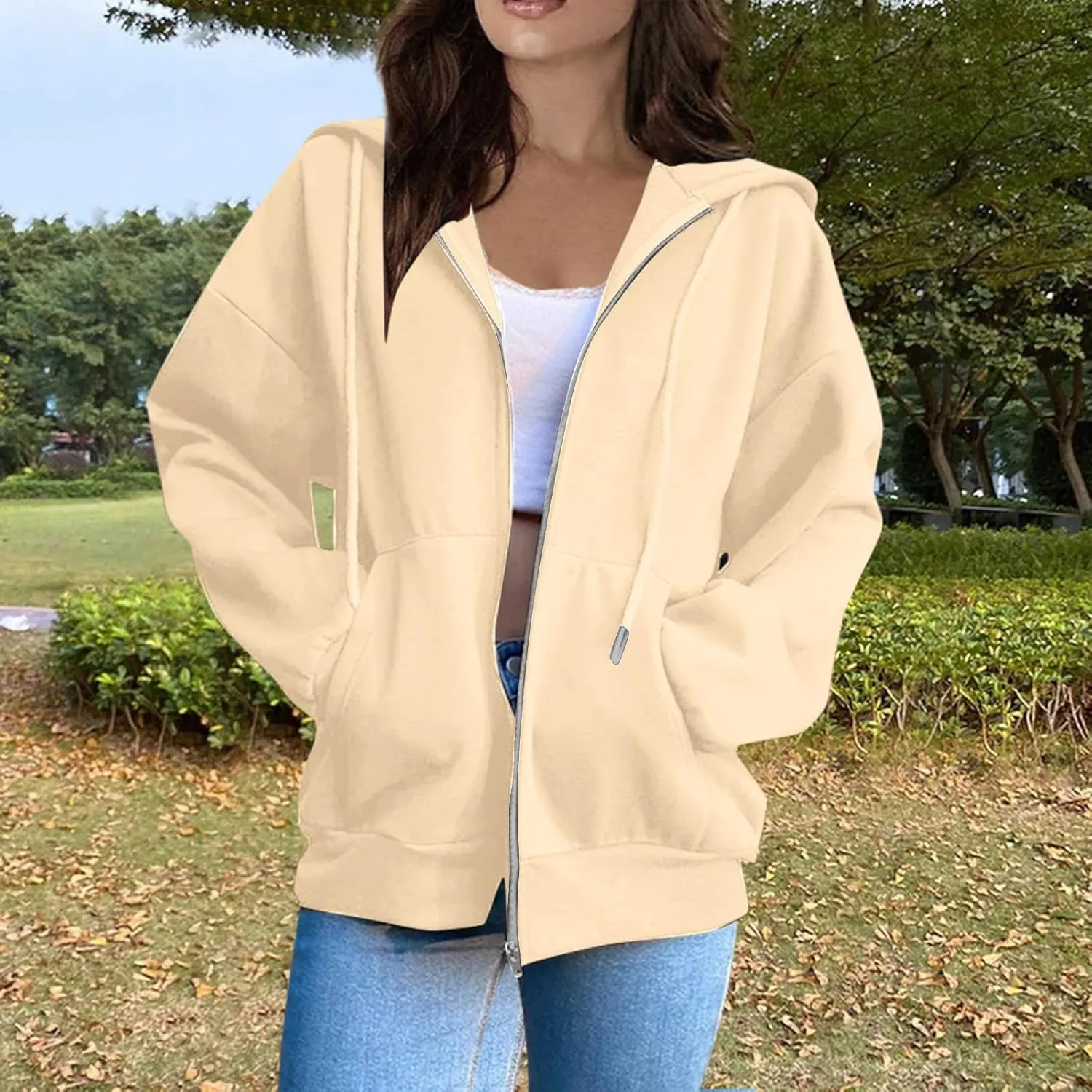 Womens Fall Fashion 2024 Zip Up Hoodies Long Sleeve Sweatshirts Y2K Jackets With Pockets Clothes