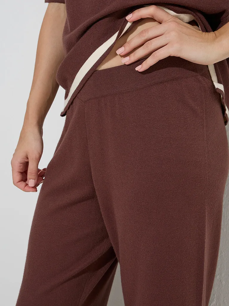 Wunderlove Brown Slit-Detailed Mid-Rise Lounge Pants