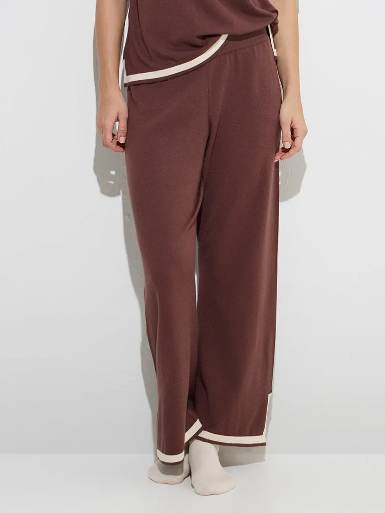 Wunderlove Brown Slit-Detailed Mid-Rise Lounge Pants