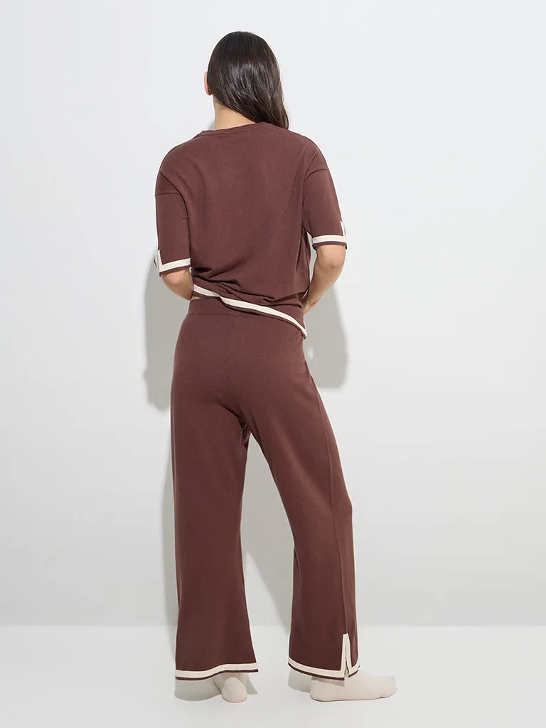 Wunderlove Brown Slit-Detailed Mid-Rise Lounge Pants