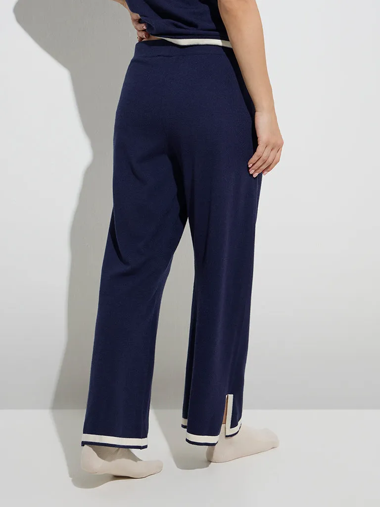 Wunderlove Navy Slit-Detailed Mid-Rise Lounge Pants