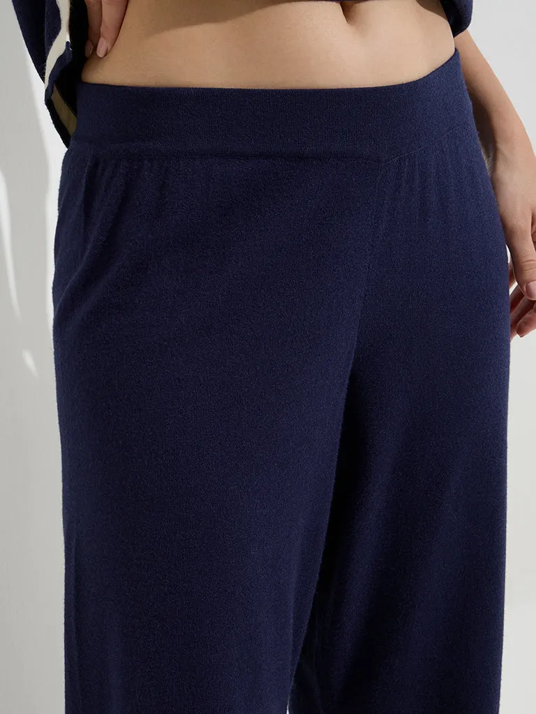 Wunderlove Navy Slit-Detailed Mid-Rise Lounge Pants
