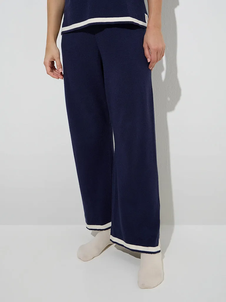 Wunderlove Navy Slit-Detailed Mid-Rise Lounge Pants